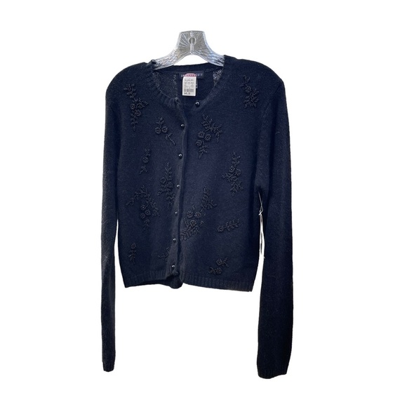 NWT Jamie Scott Black Beaded Silk, Angora and Nylon Button Down Cardigan - Picture 2 of 10